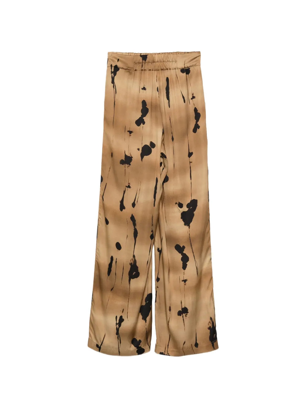 Pantalone gamba dritta in viscosa con stampa astratta cammello e nero