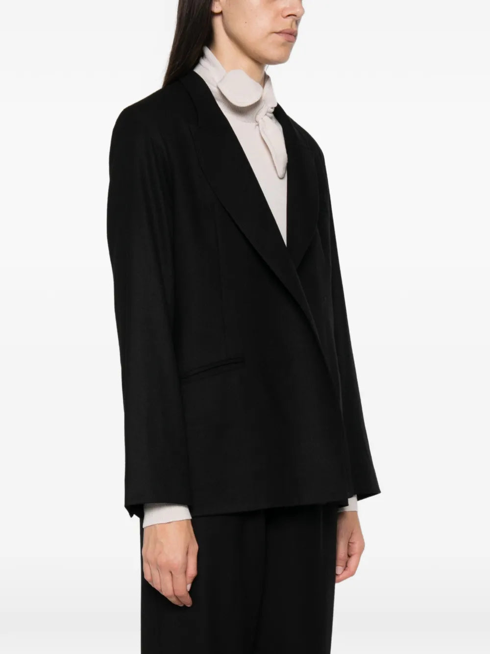 Blazer Loose in Flanella di Lana con Revers a Punta