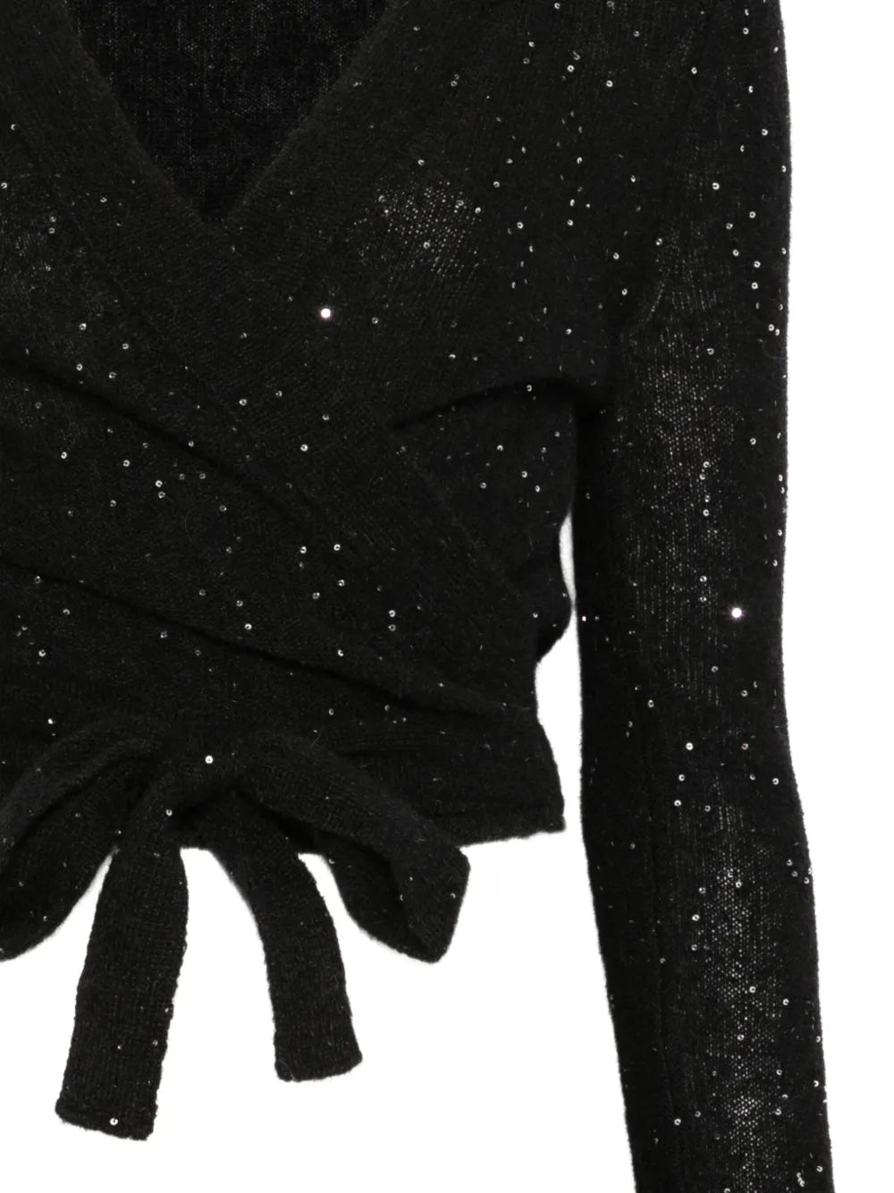 Cardigan incrociato in maglia alpaca e mohair con micropaillettes