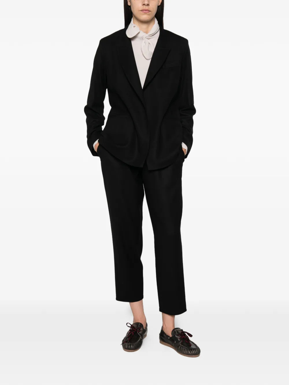 Blazer Loose in Flanella di Lana con Revers a Punta