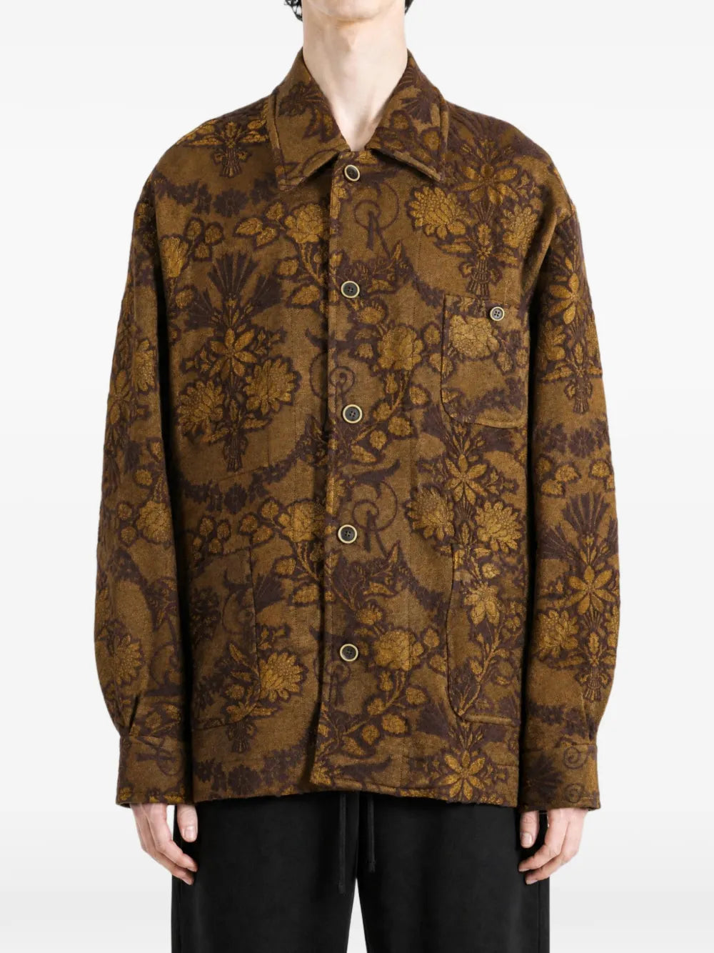 Giacca Oversize in Lana Jacquard Marrone Tabacco e Ocra