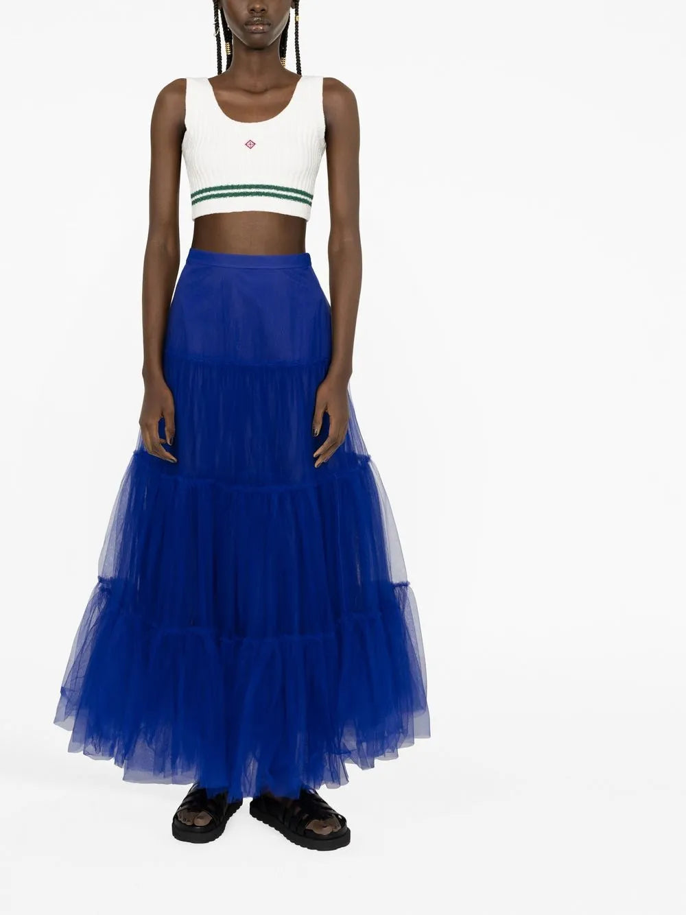 gonna midi, tulle, foderata, zip laterale, tessuto tulle doppiato con balze Composizione: 100% poliammide Istruzioni di lavaggio: lavare a mano