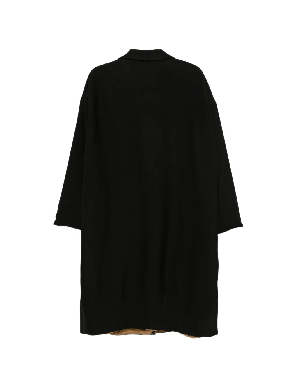 Cappotto over in lana vergine linea a uovo con rever a lancia