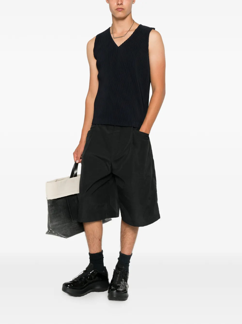 Gilet Smanicato con Scollo a V Plissé Homme Plissé Issey Miyake