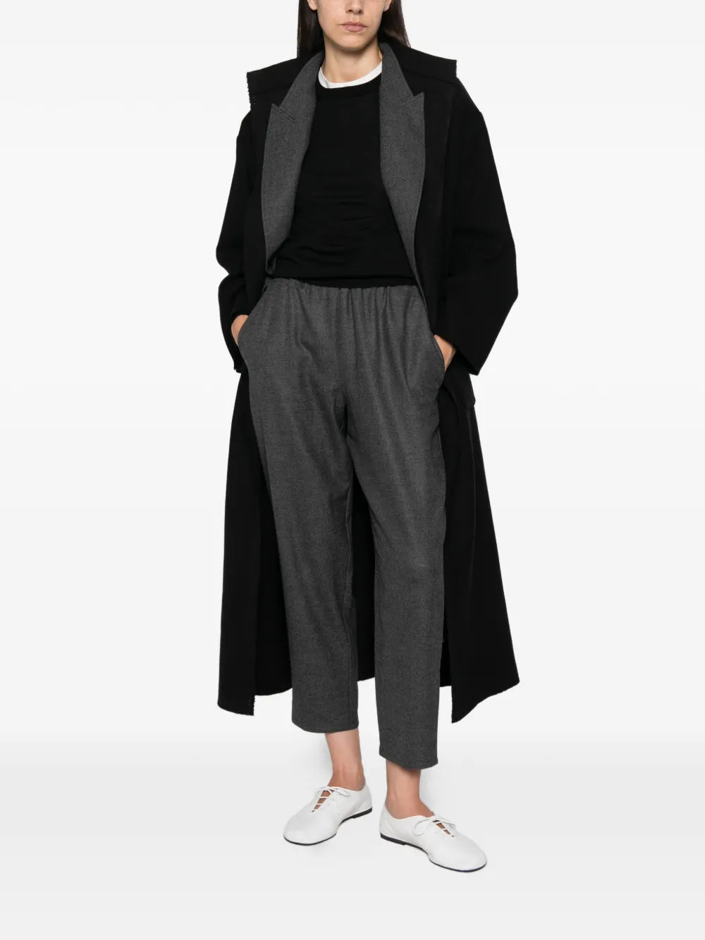 Cappotto Lungo Oversize con Bordo Cimosa in Lana