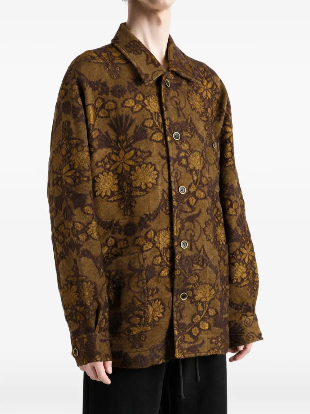 Giacca Oversize in Lana Jacquard Marrone Tabacco e Ocra
