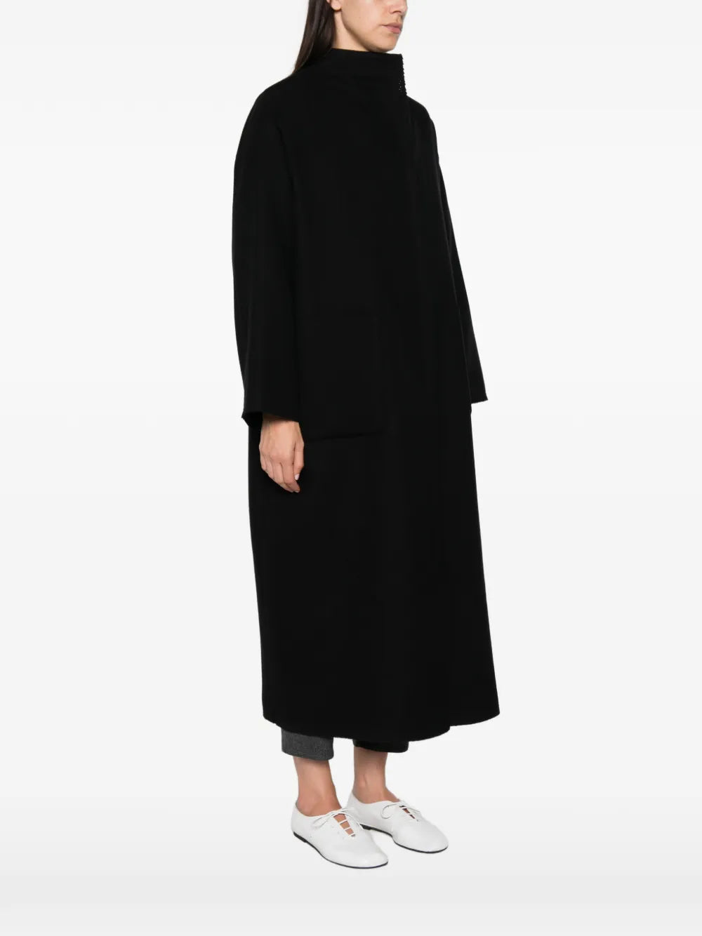 Cappotto Lungo Oversize con Bordo Cimosa in Lana
