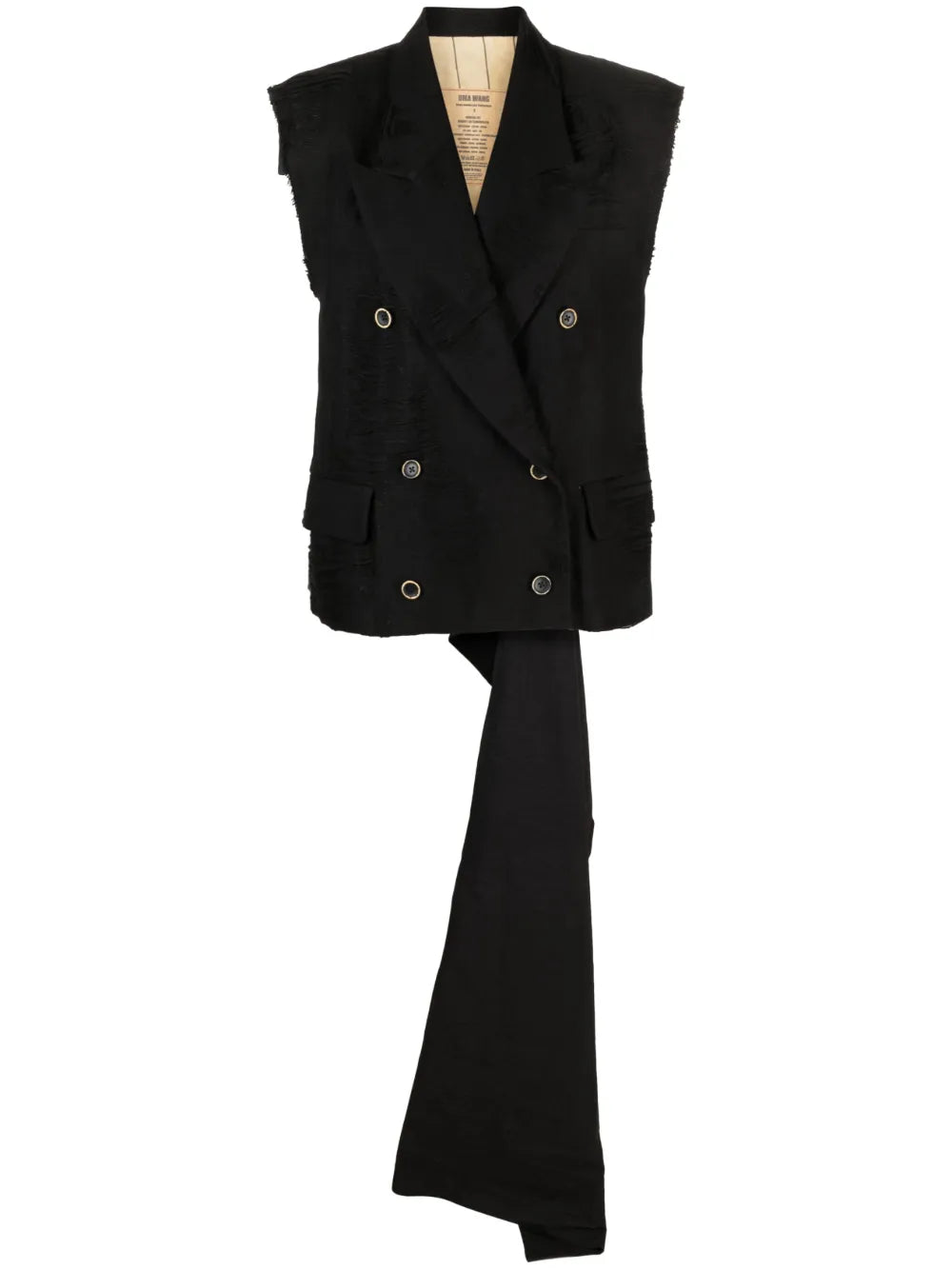 giacca, doppio petto, modello crop, revers a lancia, tasche con pattina, drappo, schiena scoperta, senza maniche, Composizione: 53% cotone 47% lino Istruzioni di lavaggio: lavare a mano