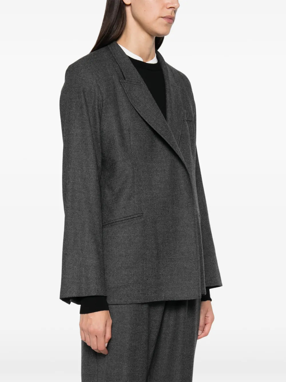 Blazer Loose in Flanella di Lana con Revers a Punta