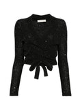 Cardigan incrociato in maglia alpaca e mohair con micropaillettes