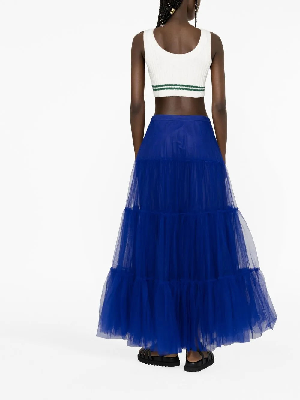 gonna midi, tulle, foderata, zip laterale, tessuto tulle doppiato con balze Composizione: 100% poliammide Istruzioni di lavaggio: lavare a mano