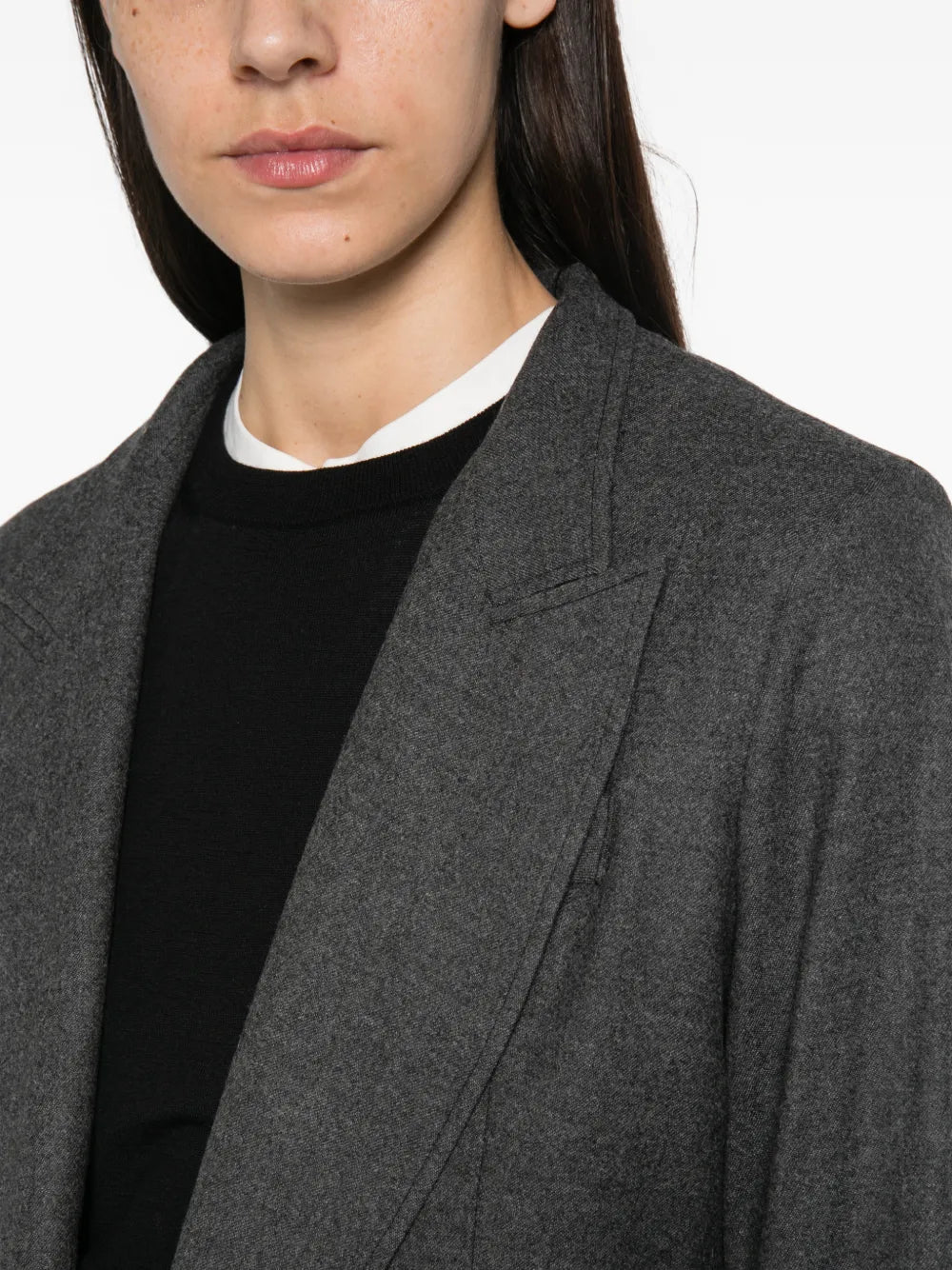 Blazer Loose in Flanella di Lana con Revers a Punta