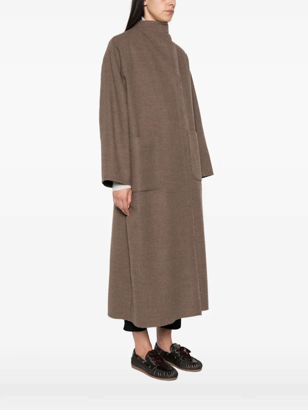 Cappotto Lungo Oversize con Bordo Cimosa in Lana