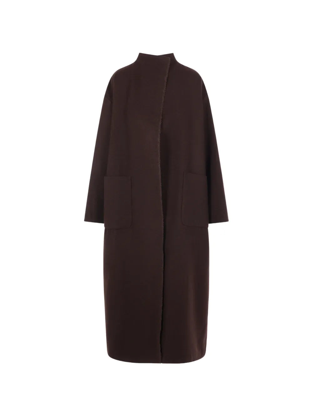Cappotto Lungo Oversize con Bordo Cimosa in Lana