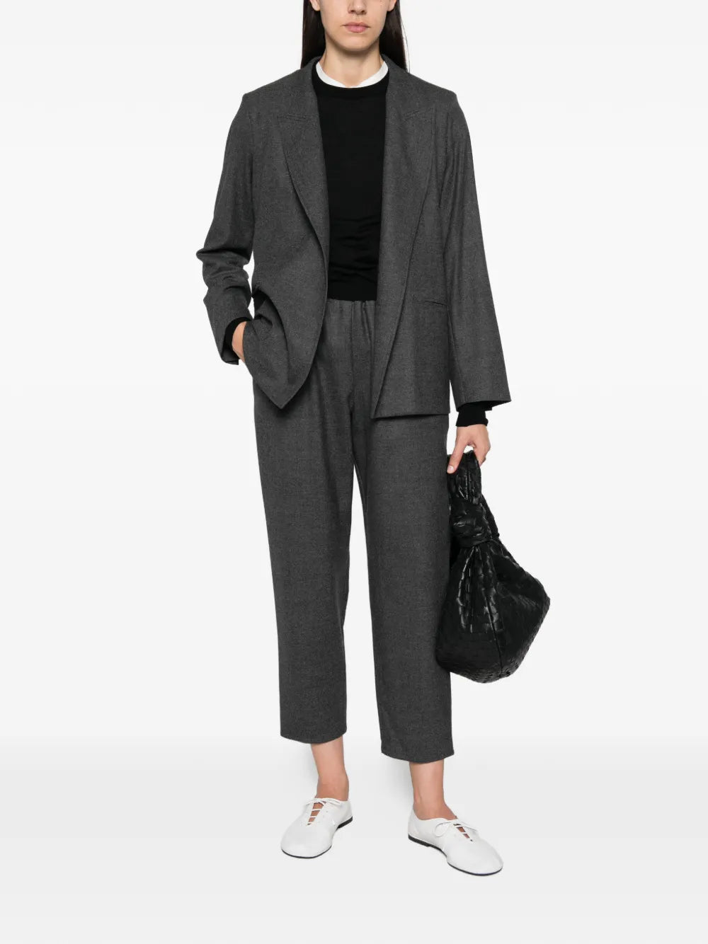 Blazer Loose in Flanella di Lana con Revers a Punta
