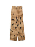 Pantalone gamba dritta in viscosa con stampa astratta cammello e nero