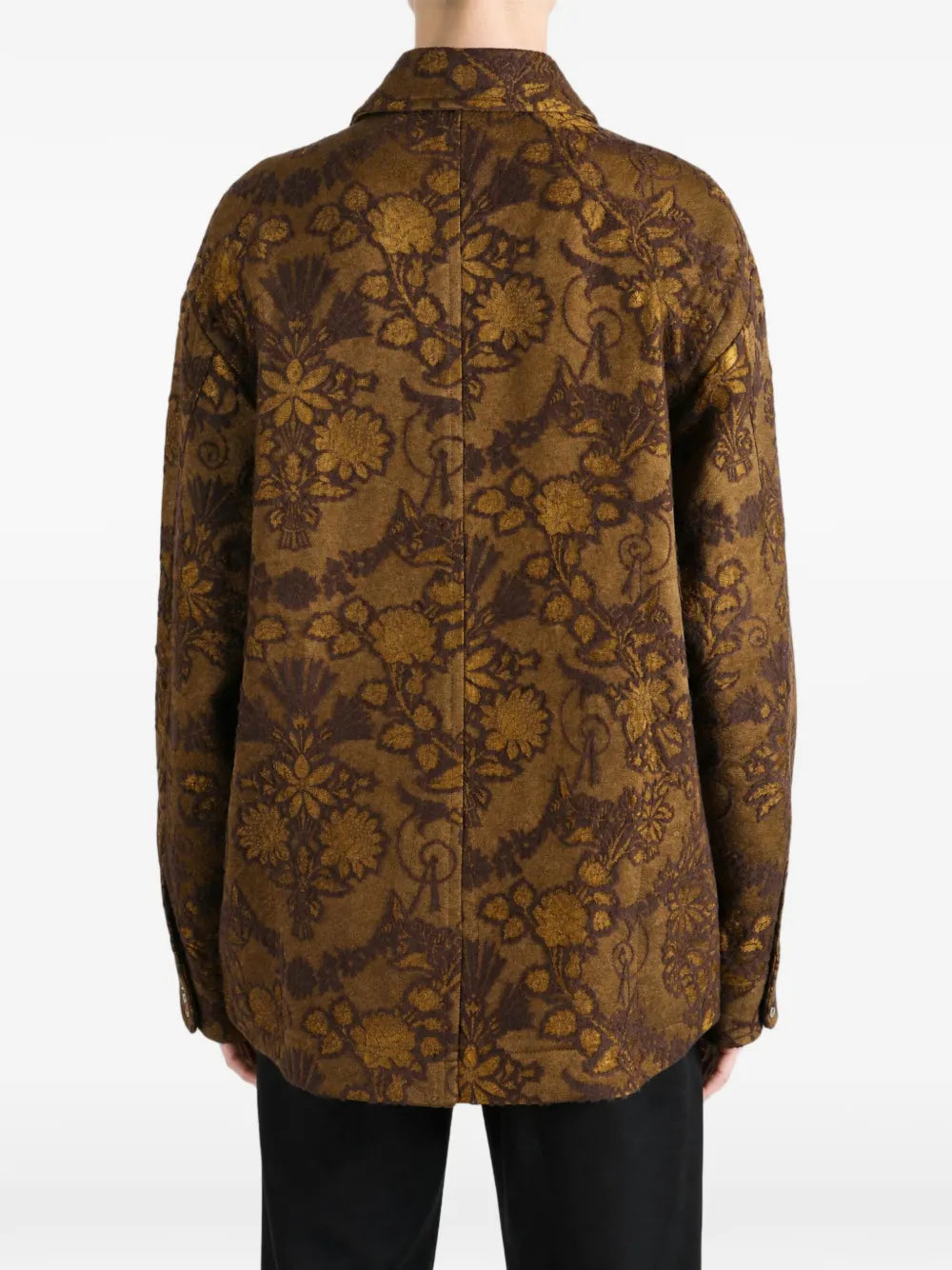 Giacca Oversize in Lana Jacquard Marrone Tabacco e Ocra
