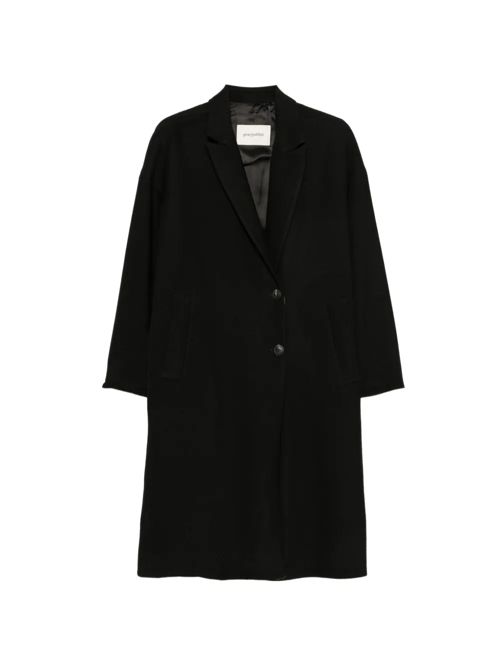 Cappotto over in lana vergine linea a uovo con rever a lancia