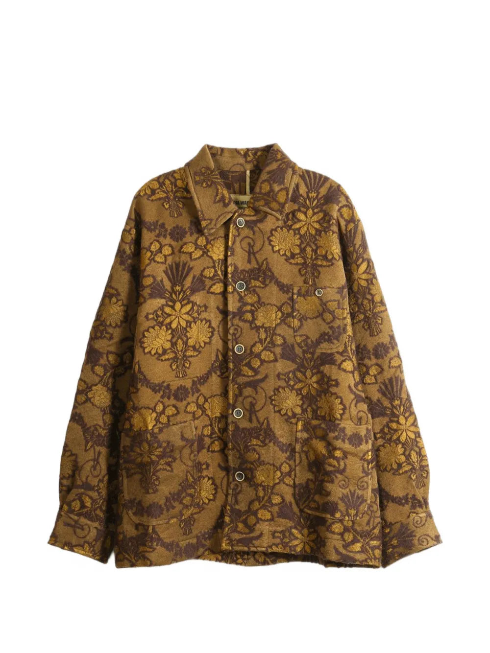 Giacca Oversize in Lana Jacquard Marrone Tabacco e Ocra