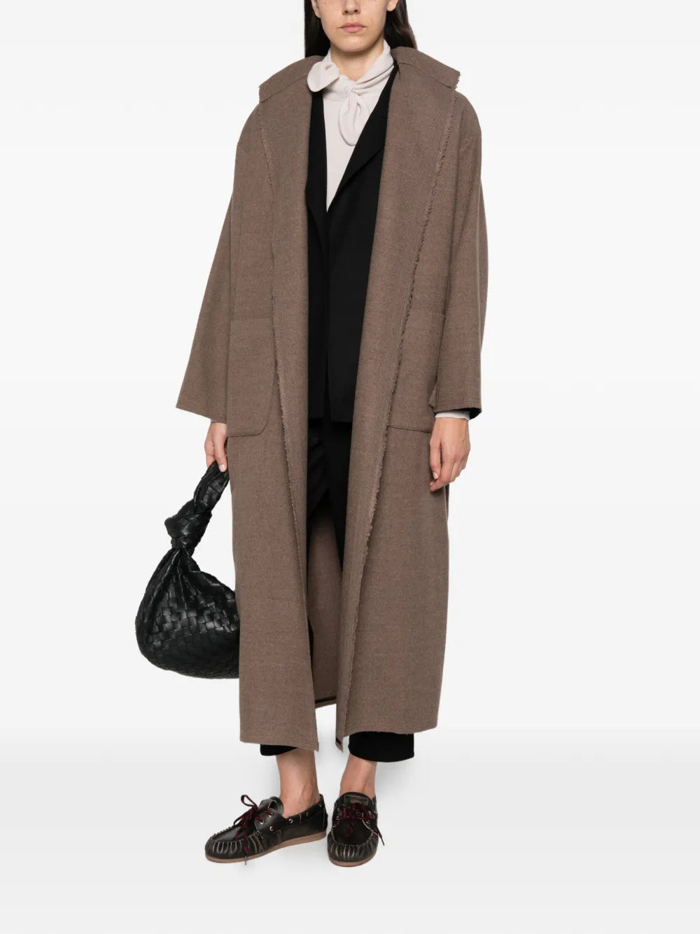 Cappotto Lungo Oversize con Bordo Cimosa in Lana