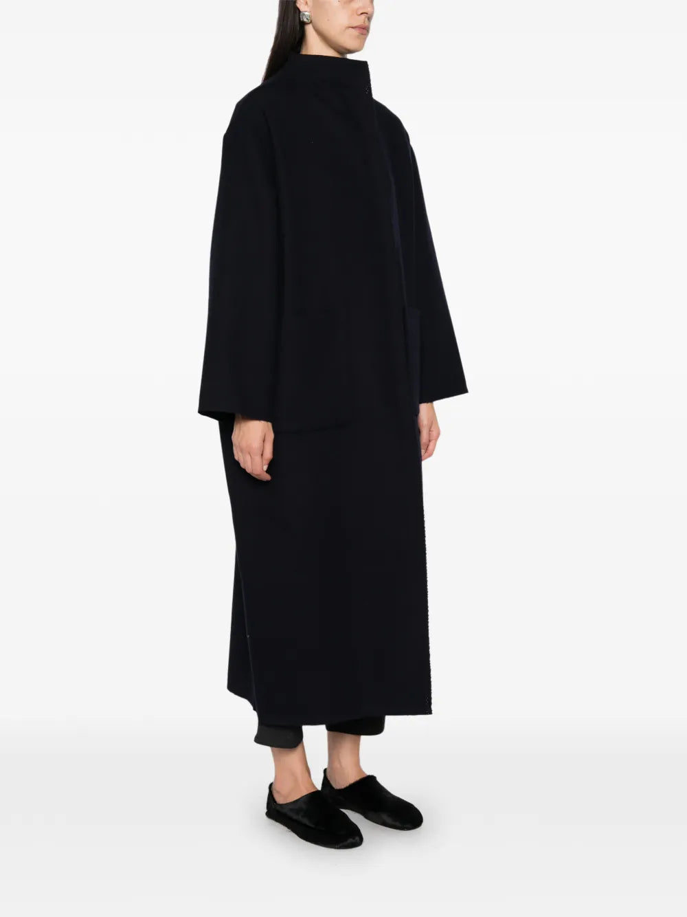 Cappotto Lungo Oversize con Bordo Cimosa in Lana