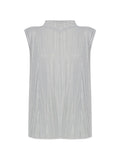 Pleats Please Issey Miyake – Top Smanicato Plissé con Collo Mock-Neck Svasato