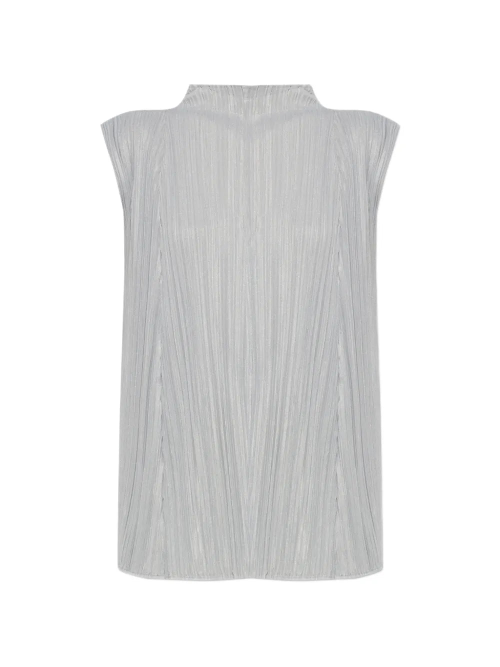 Pleats Please Issey Miyake – Top Smanicato Plissé con Collo Mock-Neck Svasato