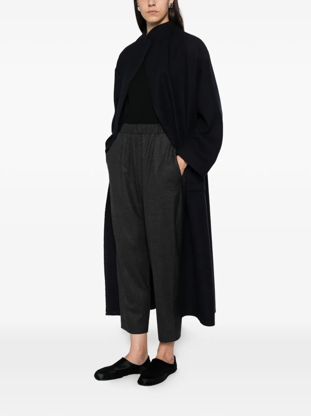 Cappotto Lungo Oversize con Bordo Cimosa in Lana