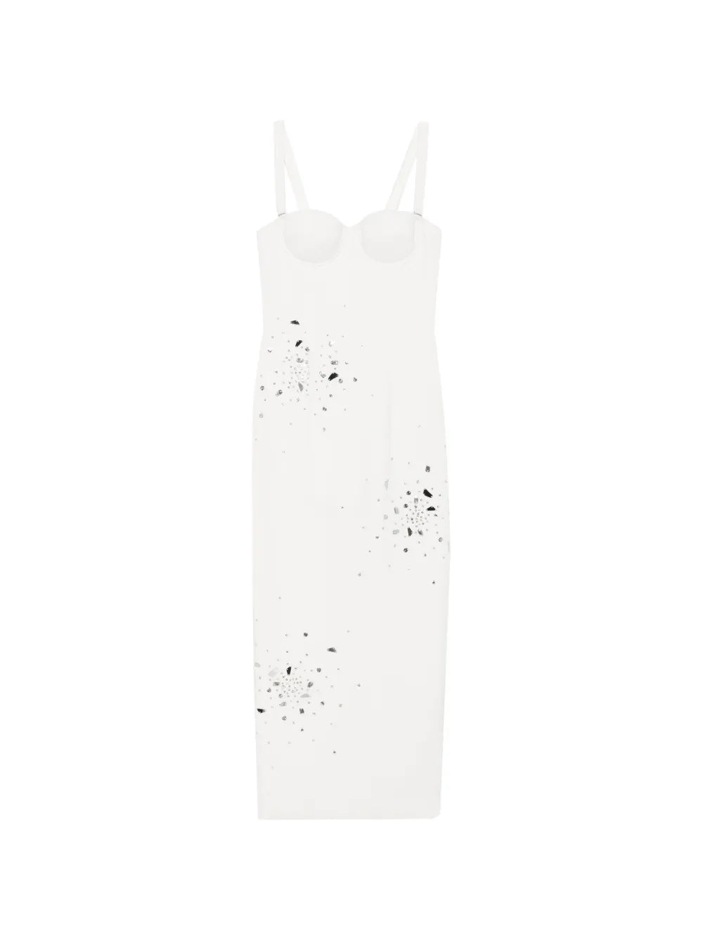 Abito tubino longuette con bustier a coppe e ricami specchietti