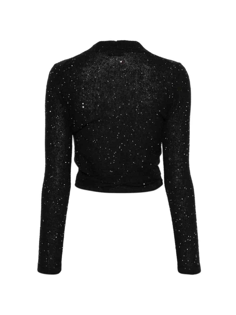 Cardigan incrociato in maglia alpaca e mohair con micropaillettes